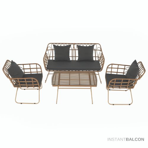 Modern 4 darabos rattan kerti bútor szett, kényelmes párnákkal - TAJRO