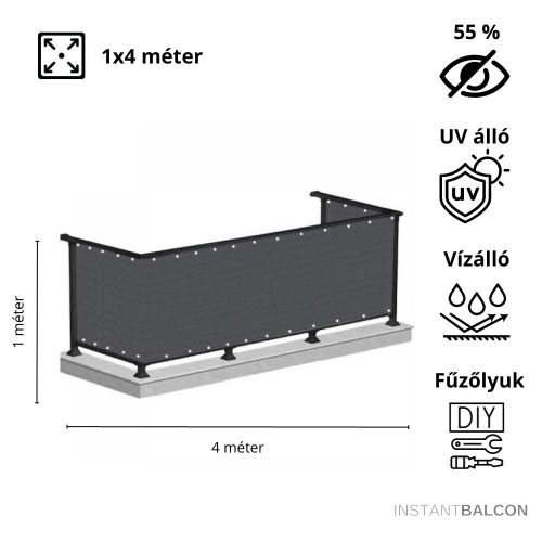 Belátásgátló háló 55 %, fűzőlyukkal elegáns fekete - 1x4 méter