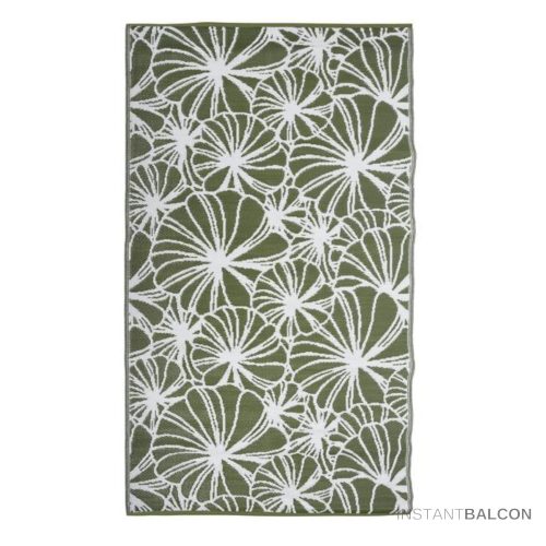 Virág mintás kétoldalú kültéri erkély szőnyeg, zöld, 241 x 151 cm