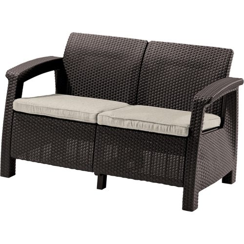 KETER CORFU LOVE SEAT kétszemélyes polyrattan kerti kanapé - barna 